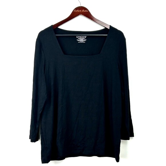 Chicos Touch Of Cool Womens Square Neck Tee Black XL Size 3 Soft Comfort 1211E - Picture 3 of 10